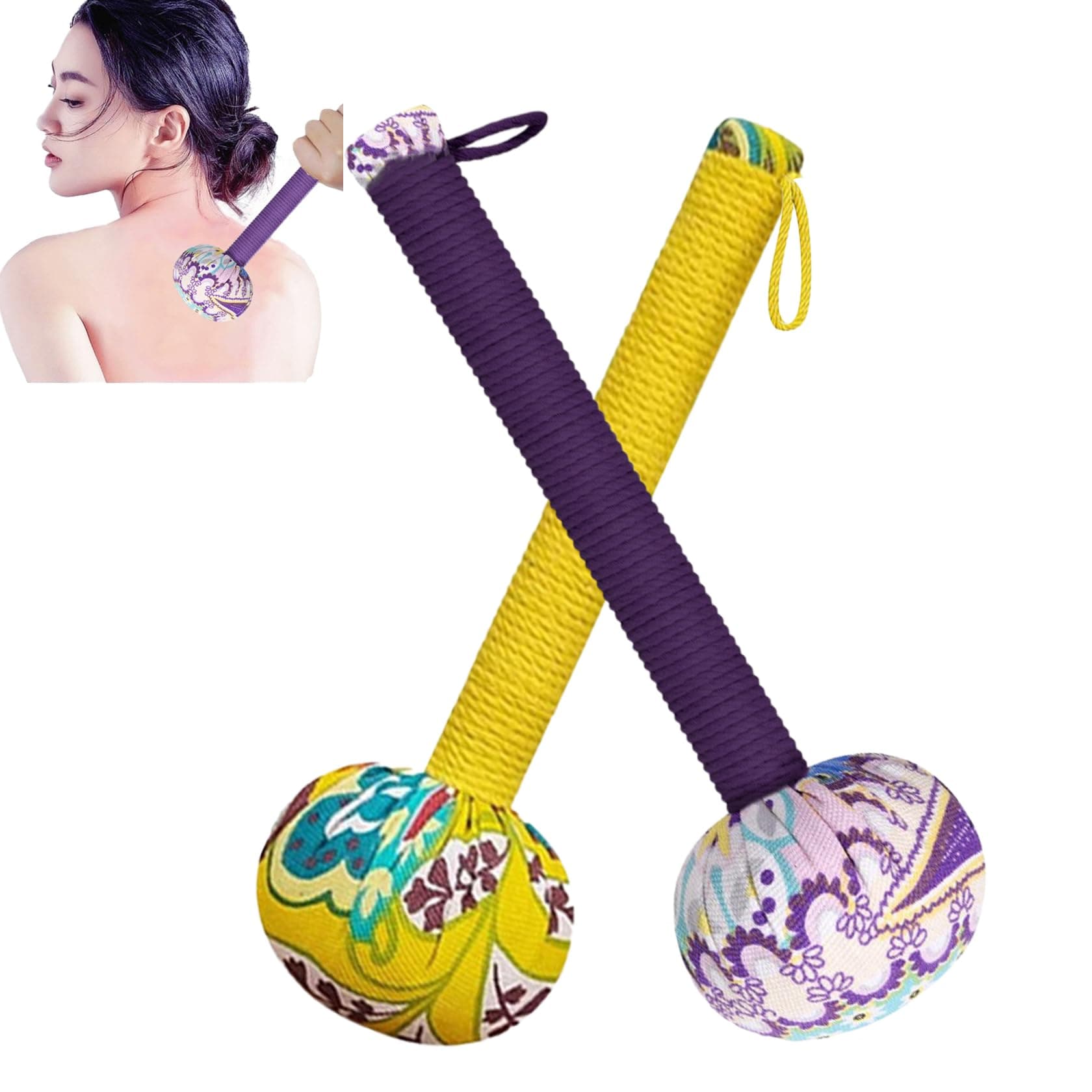 Mugwort Massage Hammer, Massage Tools Back, Shoulder & Body - Handheld Percussion Therapy Tool with US Design Patent, (Noble Yellow/deep Purple)