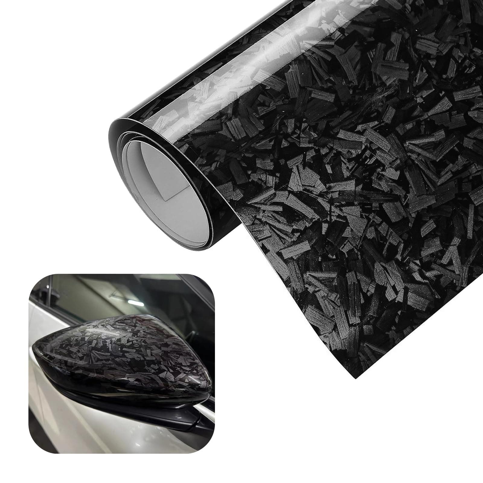 Gloss Forged Carbon Fiber Wrap, 1Ft x 3.5Ft DIY Decal Vinyl Wrap Roll, Self-Adhesive Film Sticker, Exterior Interior Accessories for Car SUV Truck and Motorcycle (Black)