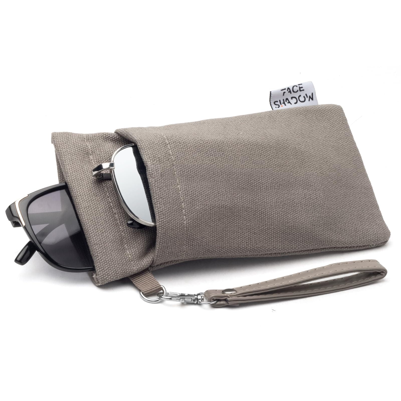 Face Shadow Double Glasses Case Soft Eyeglass Case For Women Men Squeeze Top Sunglasses Case With Cleaning Cloth