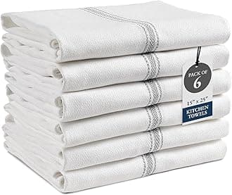 LANE LINEN Kitchen Towel Set, 6 Pack Dish Towels for Kitchen, 100% Cotton Absorbent Tea Towels, Quick Dry, 14"x25", Herringbone Weave, Reusable, Machine Washable, Soft for Drying Dishes - Grey Stripe
