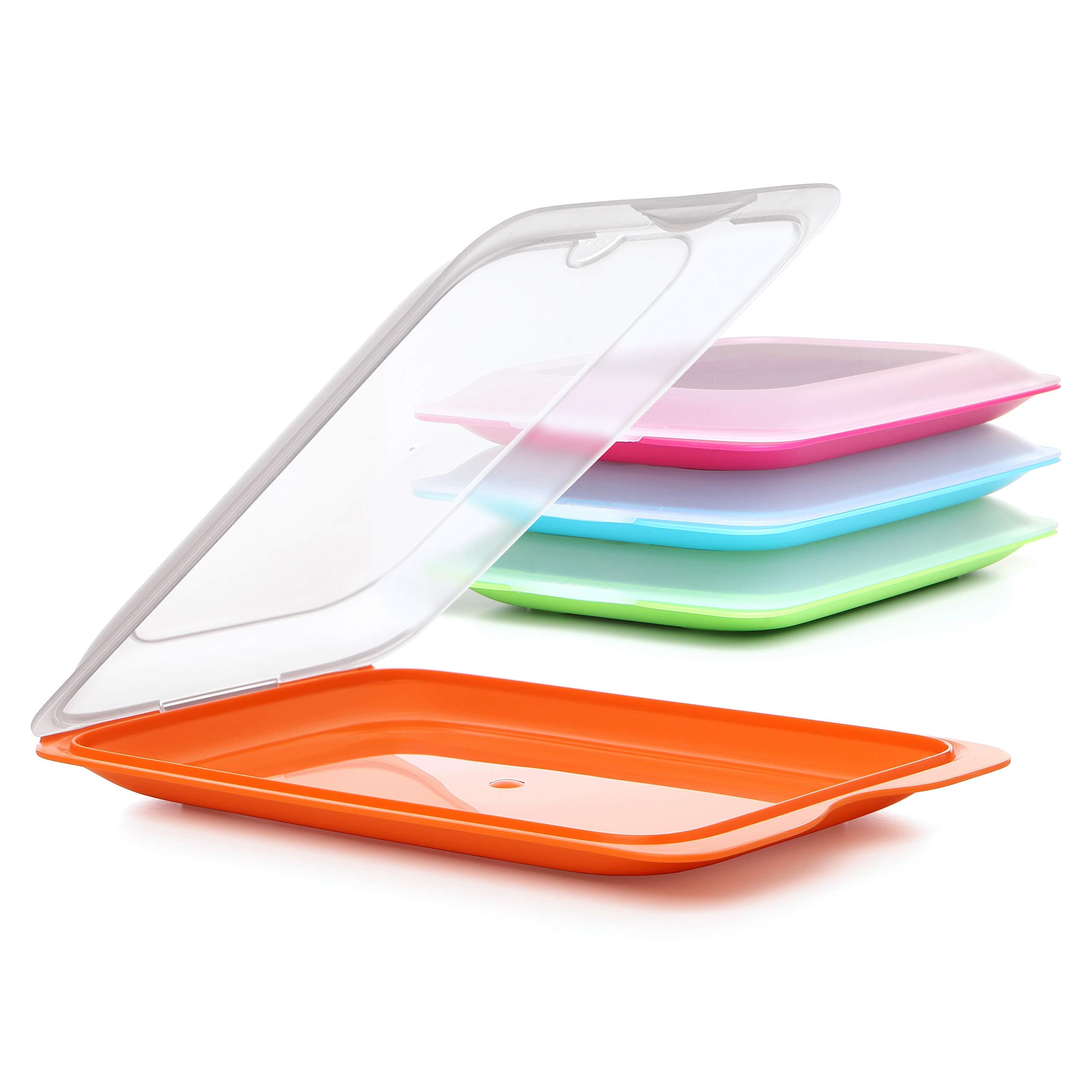 Set 4 cold meat container, with lid and body removed, in four colours, reusable and stackable, made of BpA-free plastic