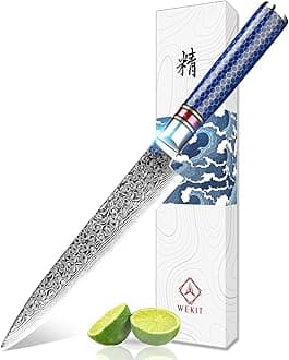6 Inch Paring Knife Kitchen Utility Knife Damascus Knives Japanese Chef Knife High Carbon Steel Knife Gyuto VG-10 Chef Knife Ergonomic Design Blue Resin Handle with Gift Box & Sheath
