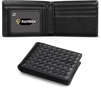 RUNBOXWallet for Men Slim 11 Credit Card Holder Slots Leather RFID Blocking Small Thin Men's Wallet Bifold Minimalist Front Pocket Large Capacity Gift Box, carbon black& x plaid, small, Minimalist
