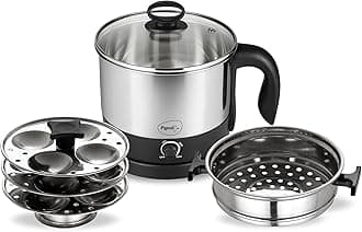 By Stovekraft 1.5 Liters Multipurpose Kessel 3 In 1 Value Pack, Multi Cooker, Idli Stand With 3 Plates, Steamer With Stainless Steel Stand (Black & Silver), 600 Watts