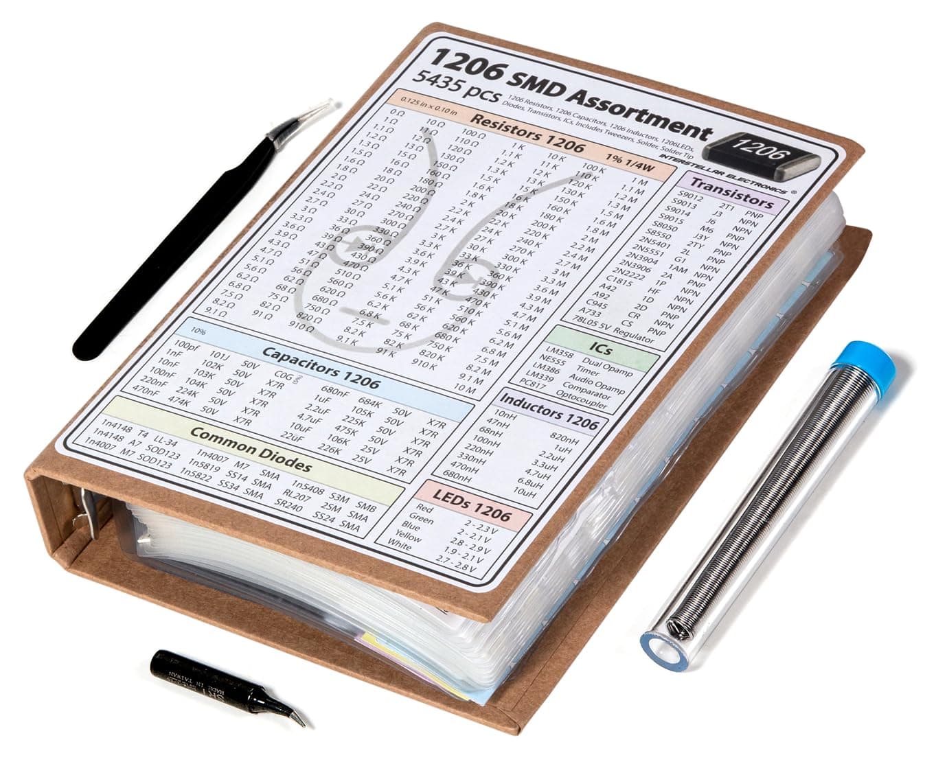 SMD 1206 抵抗、コンデンサ、トランジスタ、電子部品詰め合わせキット SMTブック - 5435個