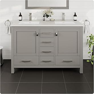 Eviva London 48 Inch Double Vanity - Grey Bathroom Vanity With Top and Sink - Undermount Porcelain Sink Combo - Quartz Countertop