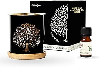 Aromafume Tree of Life Essential Oil Burner | Oil Diffuser with candle | Brass | Use for Essential, Aroma & Diffuser Oil, Yoga, Meditation, Home Fragrance | with Surprise 10ml Essential Oil
