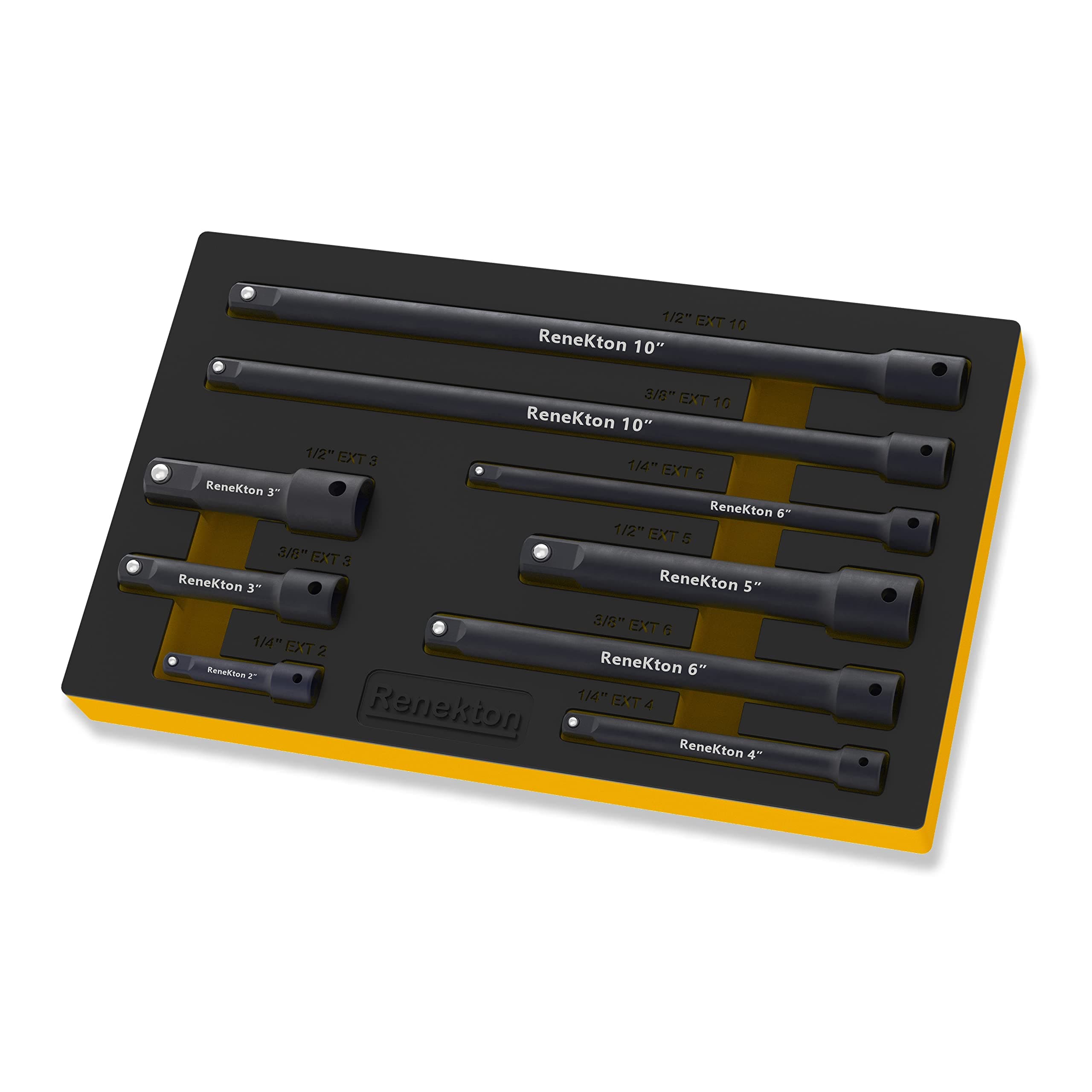 Renekton Extension Bar Set, 1/4", 3/8" and 1/2" Drive Socket Extension, Cr-V Steel, Black Phosphate Finish, with EVA Storage Tray, 9 Piece