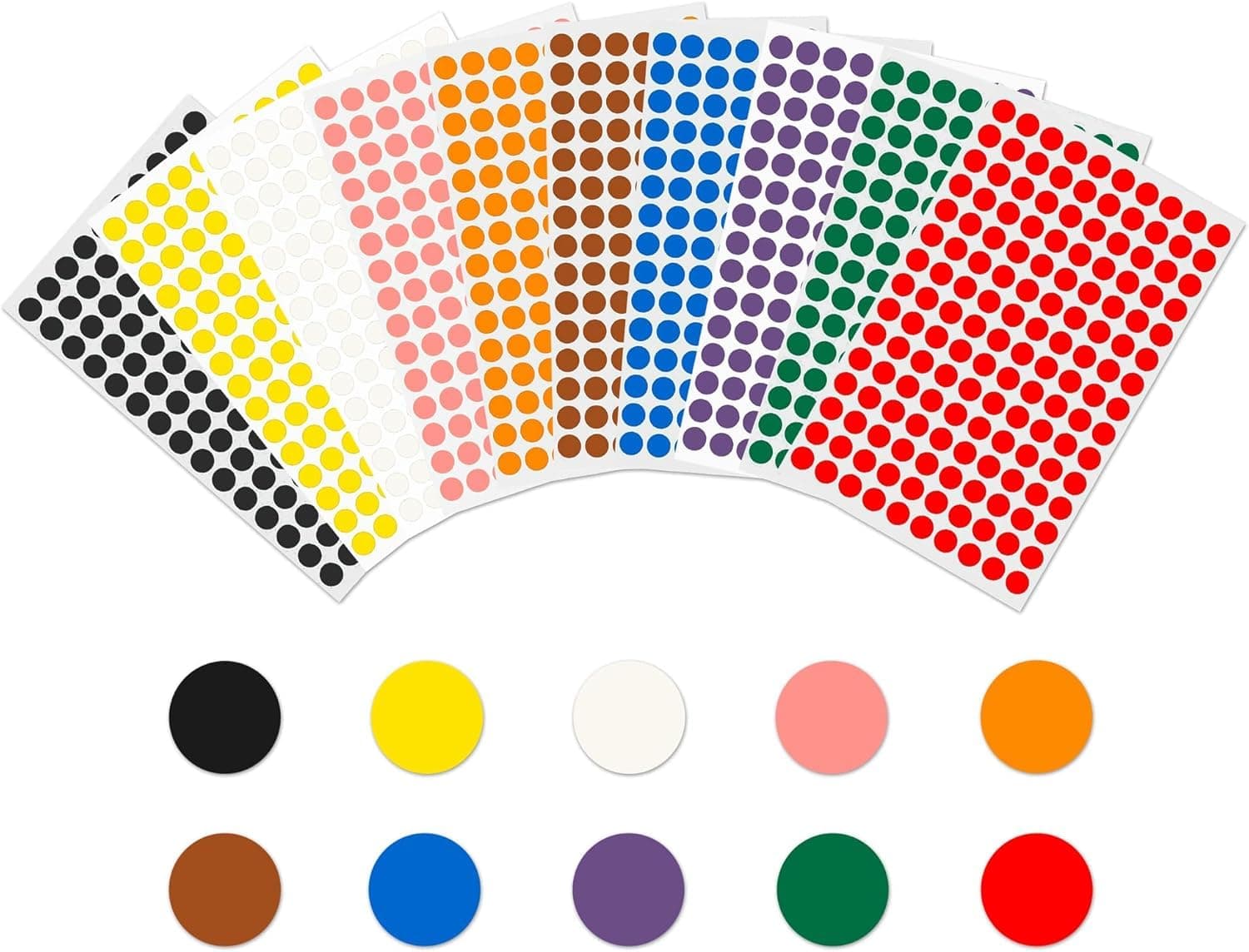 8mm Coloured Dot Stickers – 1500/3000 Sticky Dots in 10 Assorted Colours, Circle Labels for Calendars, Planners, Crafts, Office & School Use (10 Colours, 1500 Dots)