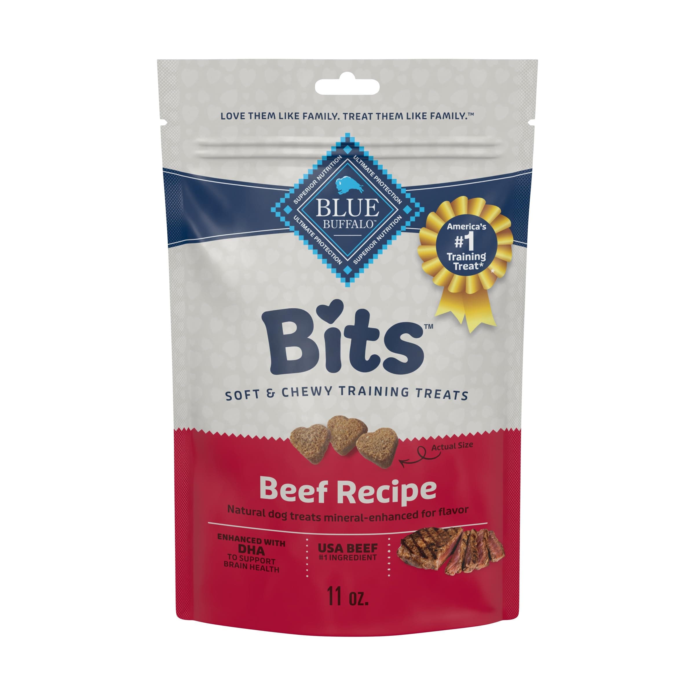 Bits Soft Dog Treats for Training, Made With Natural Ingredients & Enhanced with DHA, Beef Recipe, 11-oz Bag