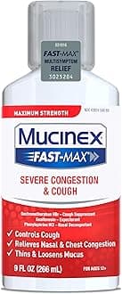 Congestion and Cough Liquid, Mucinex Fast-Max Severe Congestion and Cough Liquid, 9 fl.oz, Fast Acting Maximum Strength Formula Relieves Nasal & Chest Congestion, Controls Cough, Thins & Loosens Mucus