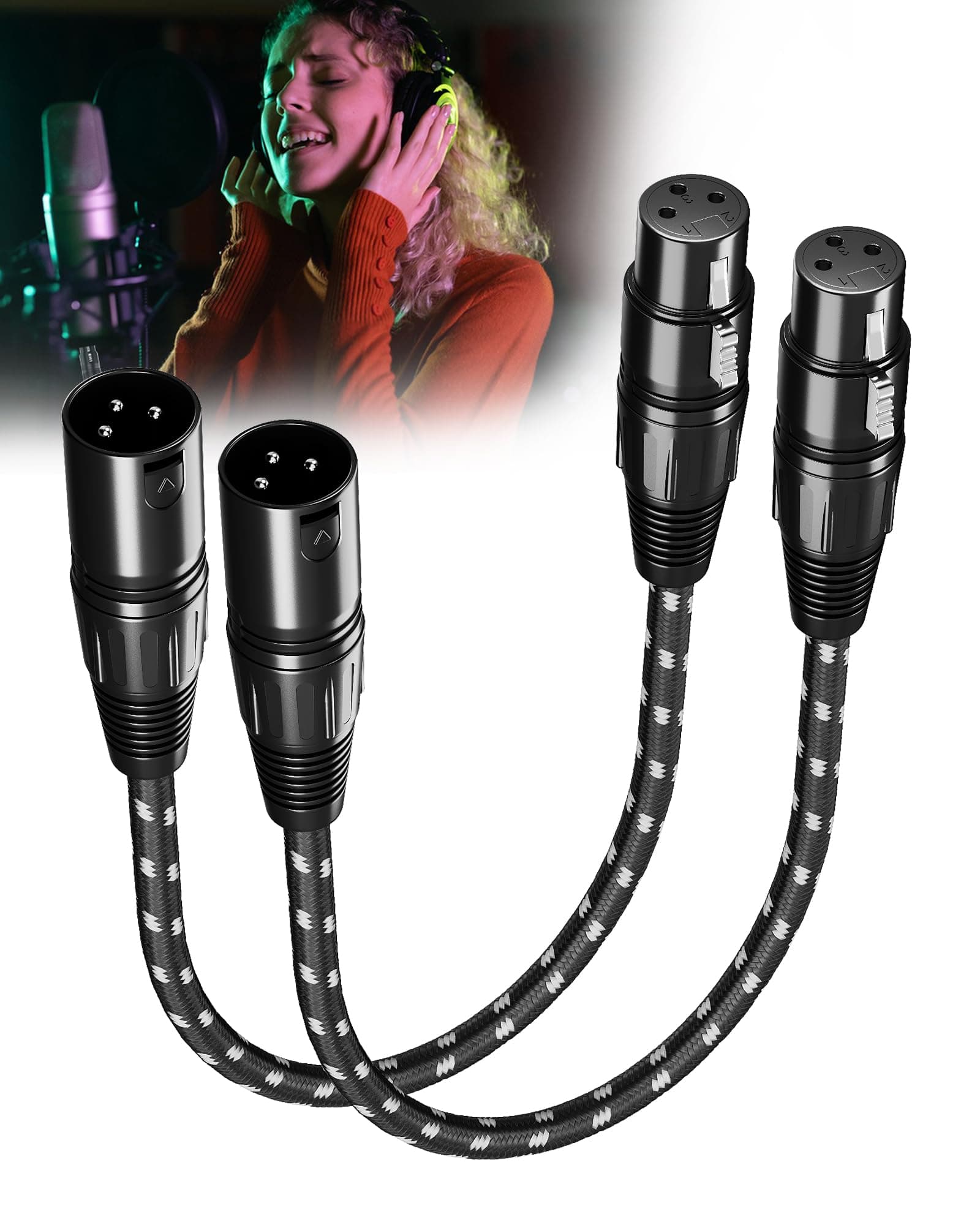 Short XLR Cables 1ft 2 Pack,Nylong Braided Balanced Shielded Nylon Braided Cord with 3-Pin XLR Male to Female for Microphones, Mixer, Amplifier, Speaker Systems