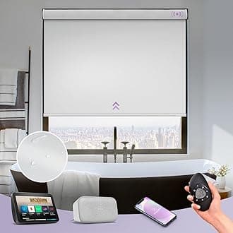 Graywind Motorized Roller Shade Blinds 100% Blackout Shades Cordless Waterproof Remote Control Window Automated Blinds with Valance Custom Size for Smart Home and Office, White