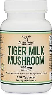 Double Wood Supplements Tigers Milk Mushroom Supplement (Lignosus Fungi) 500mg per Serving, 120 Capsules (Antioxidant for Respiratory and Lung Health Support) Vegan Safe, Non-GMO