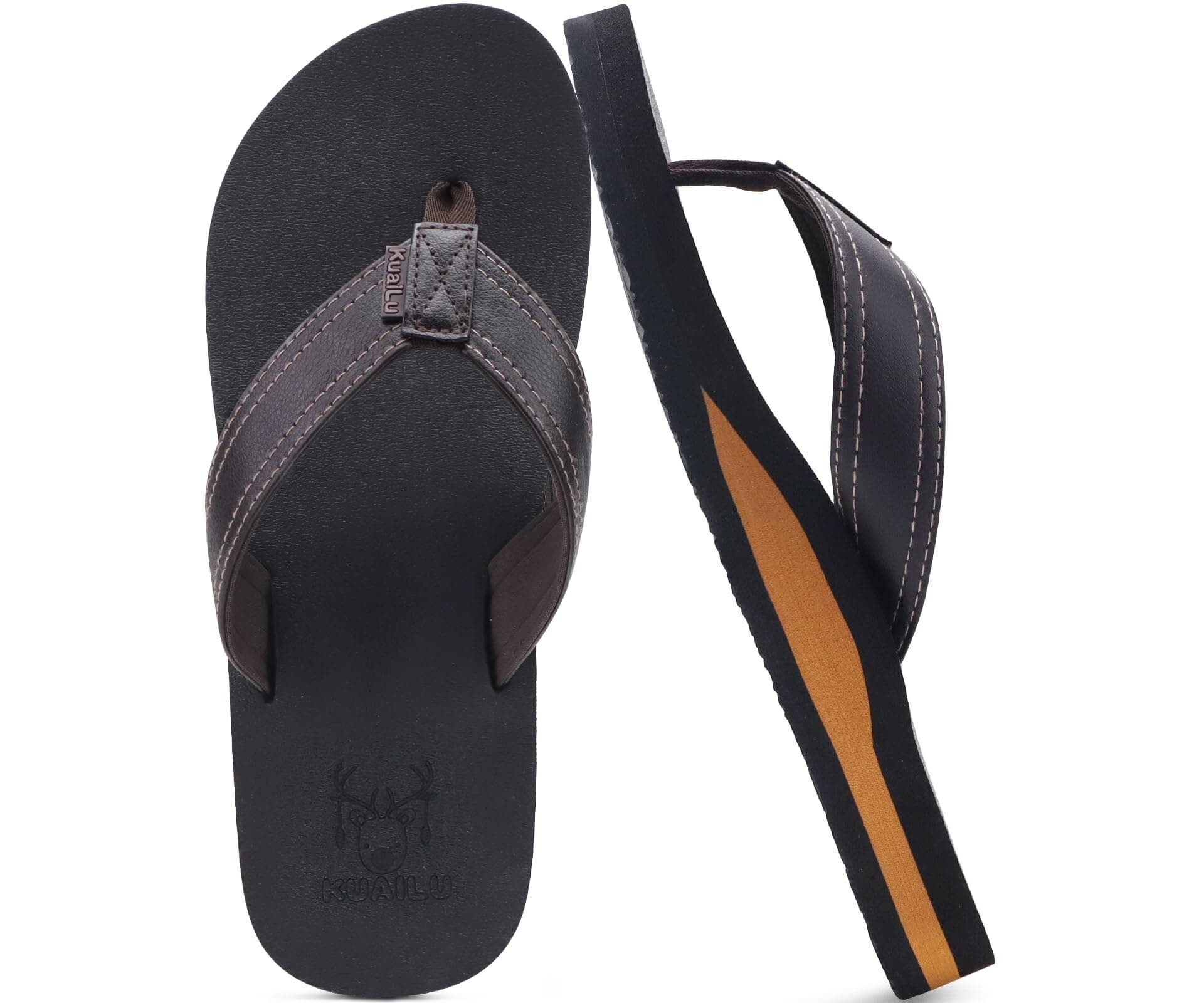 Men's Yoga Mat Leather Flip Flops with Arch Support Comfortable Cushion Walking Thong Sandals Slip On Indoor Outdoor