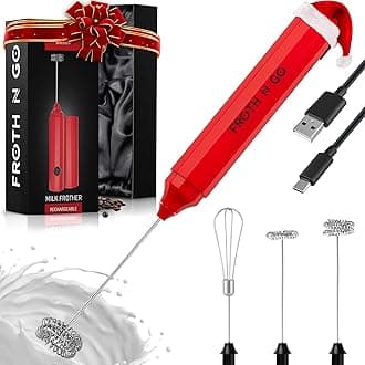 Zulay Froth N Go Milk Frother – Rechargeable 3-in-1 Handheld Frother Wand with Travel Case & USB-C Charger – Single, Double & Egg Whisk for Latte, Cappuccino, Matcha, Protein Shakes – Red