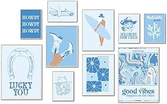 Uniro Coastal Cowgirl Room Decor, Coastal Granddaughter Room Decor, Light Blue Beachy Wall Decor Aesthetic Poster Pictures, Trendy Beach Wall Art Prints Preppy Surf Posters for Teen Girls, Dorm