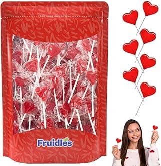 Fruidles Valentines Day Lollipops Mini Red Heart Shaped Strawberry Flavored Lollipop, Individually Wrapped, 5g Lollipops (160 Lollipops (2 Pounds))