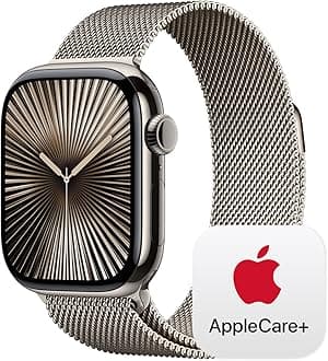 Apple Watch Series 10 [GPS + Cellular 42mm] with Natural Titanium Case with Natural Milanese Loop. Fitness Tracker, ECG App, Always-On Retina Display, Carbon Neutral with AppleCare+ (2 Years)