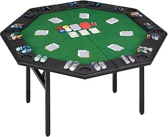ECOTOUGE Foldable Poker Table, 8 Players Octagon Texas Holdem Poker Table with Chip Trays & Collapsible Legs, Folding Game Table for Casino Leisure Game, Blackjack, Easy Assembly, Green