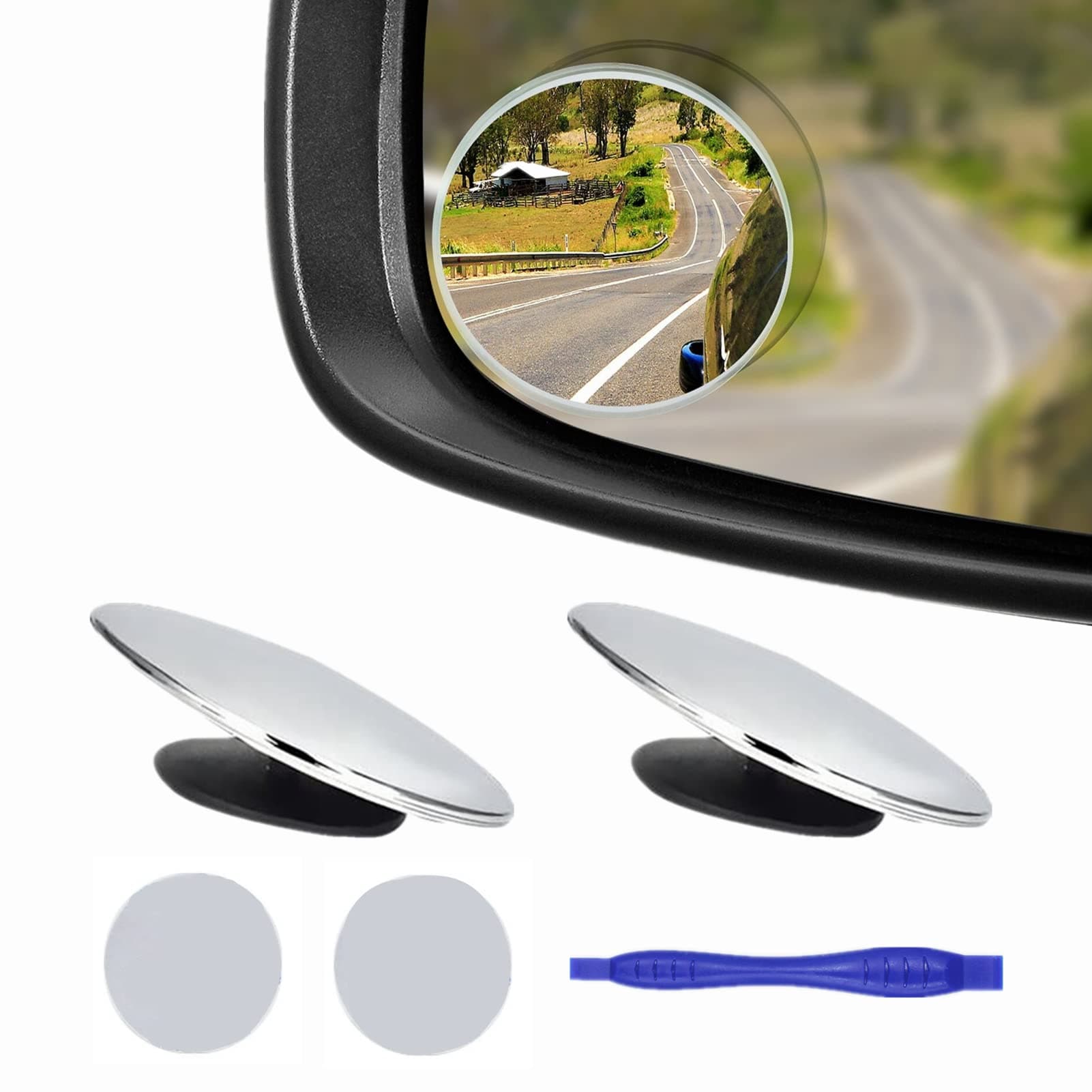 2 pcs Blind Spot Mirrors, 2" Round HD Glass Convex 360° Wide Angle Side Rear View Mirror with ABS Housing for Cars SUV and Trucks, Chrome, Pack of 2