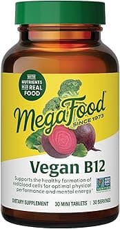 MegaFood Vegan Vitamin B12,Vitamin B Supplement-B6 Vitamins & Folic Acid,Cellular Energy,Nervous & Cardiovascular System,30 Tabs-1 Month Supply