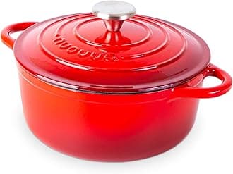Nuovva Enamelled Cast Iron Dutch Oven Pot with Lid – 3.1 Quart Casserole Dish – Ceramic Dutch Oven for Bread Baking, Roasting, Braising & Stews – Oven Safe up to 500°F – 22cm Red