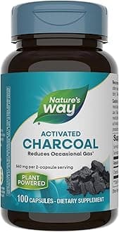 Nature's Way Activated Charcoal, Binds Unwanted Materials and Gas in the Digestive Tract*, 560 mg per 2-Capsule Serving, 100 Capsules (Packaging May Vary)