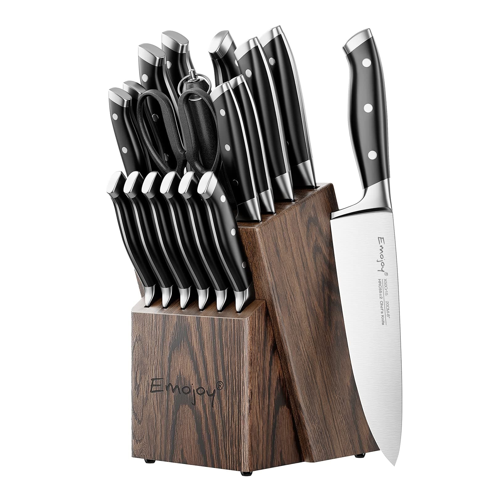 Knife Set, 18-Piece Kitchen Knife Set with Block Wooden, Manual Sharpening for Chef Knife Set, German Stainless Steel