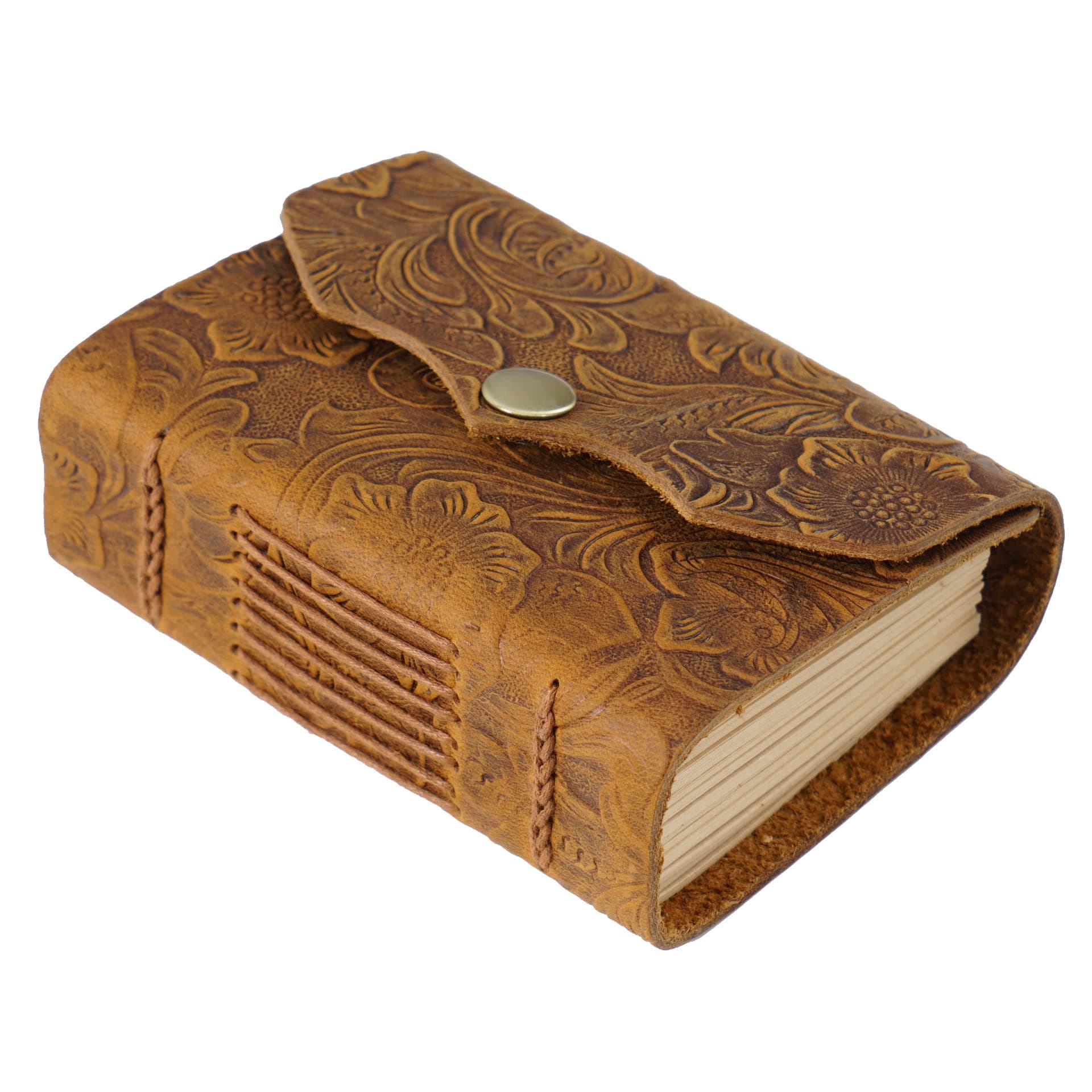 Vintage Leather Notebook, 320 Pages 4.3"X3" Embossed Genuine Leather Journal Writing Sketchbook with Blank Kraft Paper, Small Handmade Bound Leather Notepad, Gift for Men, Women, Traveling