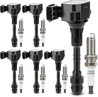 UF401 Ignition Coil & 4469 Double Iridium Spark Plug 6PCS for Nissan Altima Maxima Pathfinder Quest 350Z Frontier Xterra NV1500 NV2500 NV3500/Infiniti FX35 I35 QX4 G35 M35 Replaces# 22448-AL61C