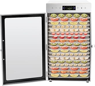 Food Dehydrator for Jerky, Fruit, Meat, Herbs, 18-Tray Stainless Steel Dehydrator Machine, Double-Layer Insulation, Adjustable Timer, Temperature Control, Overheat Protection (18 Trays)