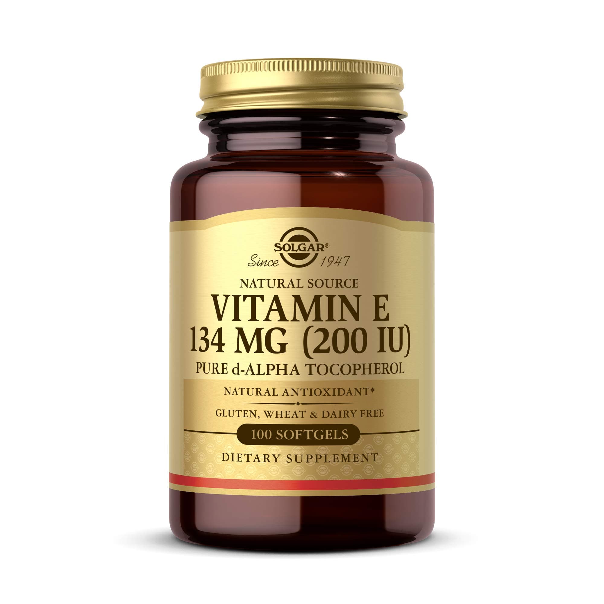 Vitamin E 200 IU Alpha, 100 Softgels - Antioxidant, Healthy Aging, Healthy Skin, Immune System Support - Natural Source Vitamin E - Gluten Free, Dairy Free - 100 Servings