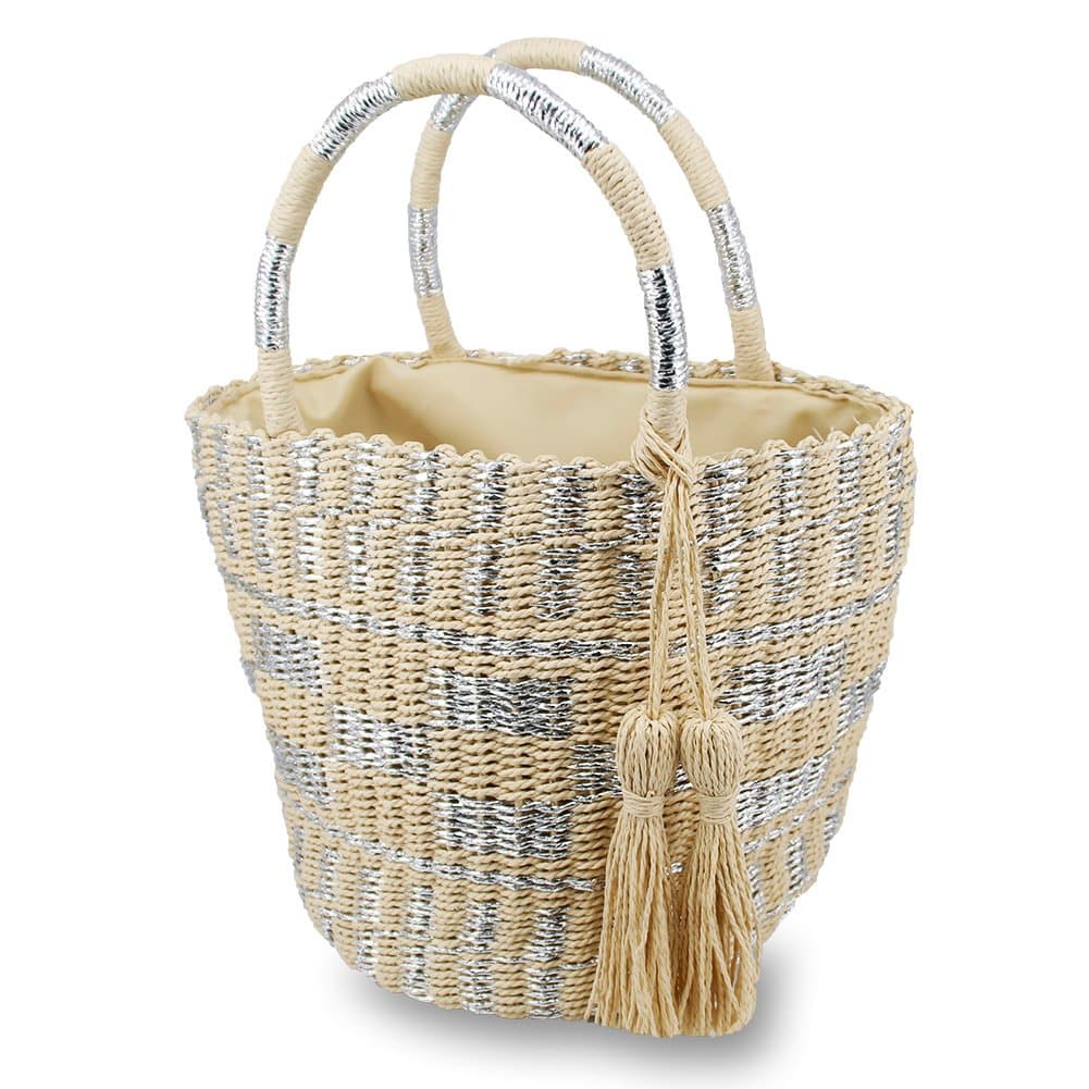 Natural Chic Hand-woven Round Handle Ring Toto Retro Large Casual Summer Beach Handbags