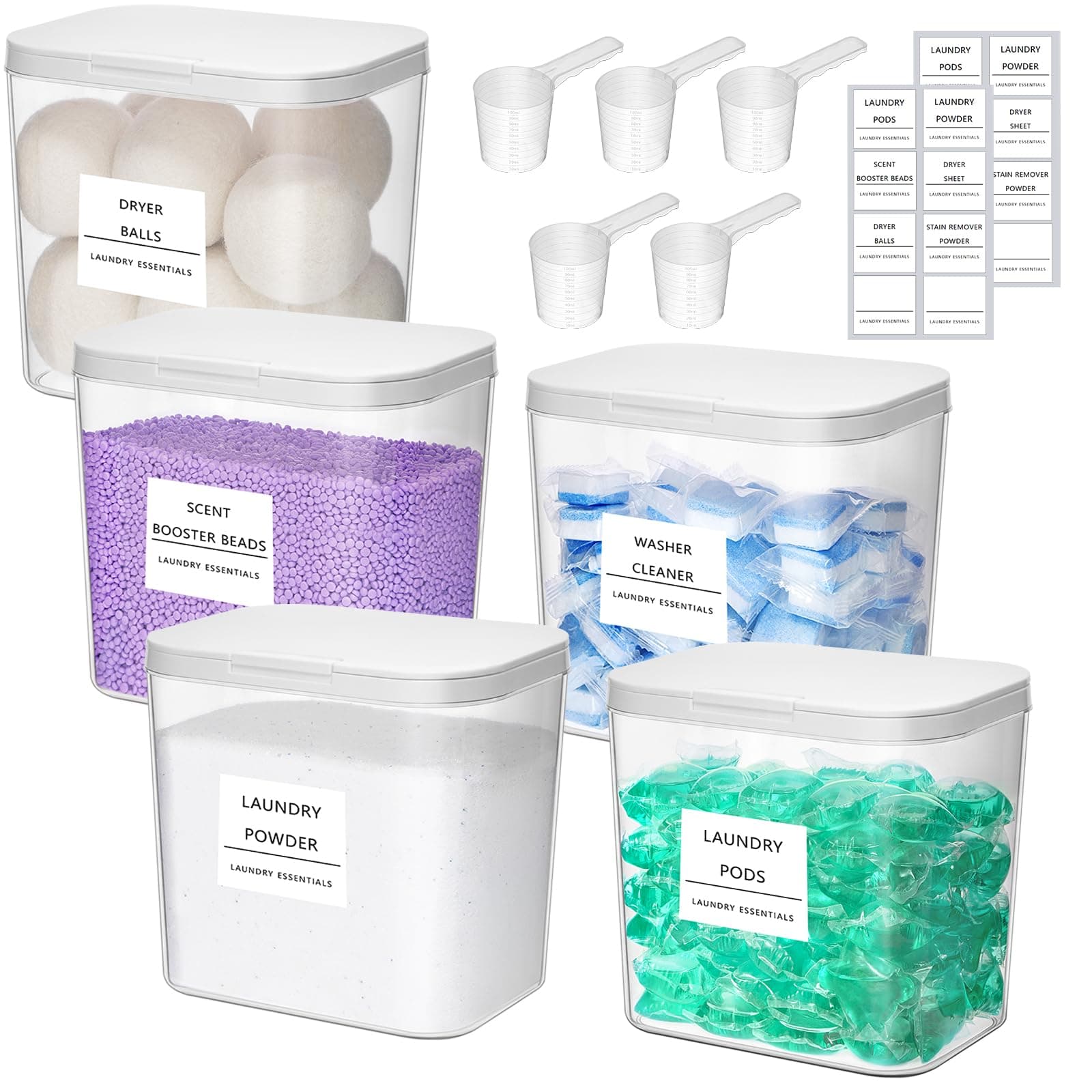 Lifewit Laundry Pods Container with Pop-up Lid, Coffee Pod K Cup Storage, Laundry Room Organization, Dryer Sheet Holder for Washing Powder Detergent, 2700 ml/0.72gal, 5PCS