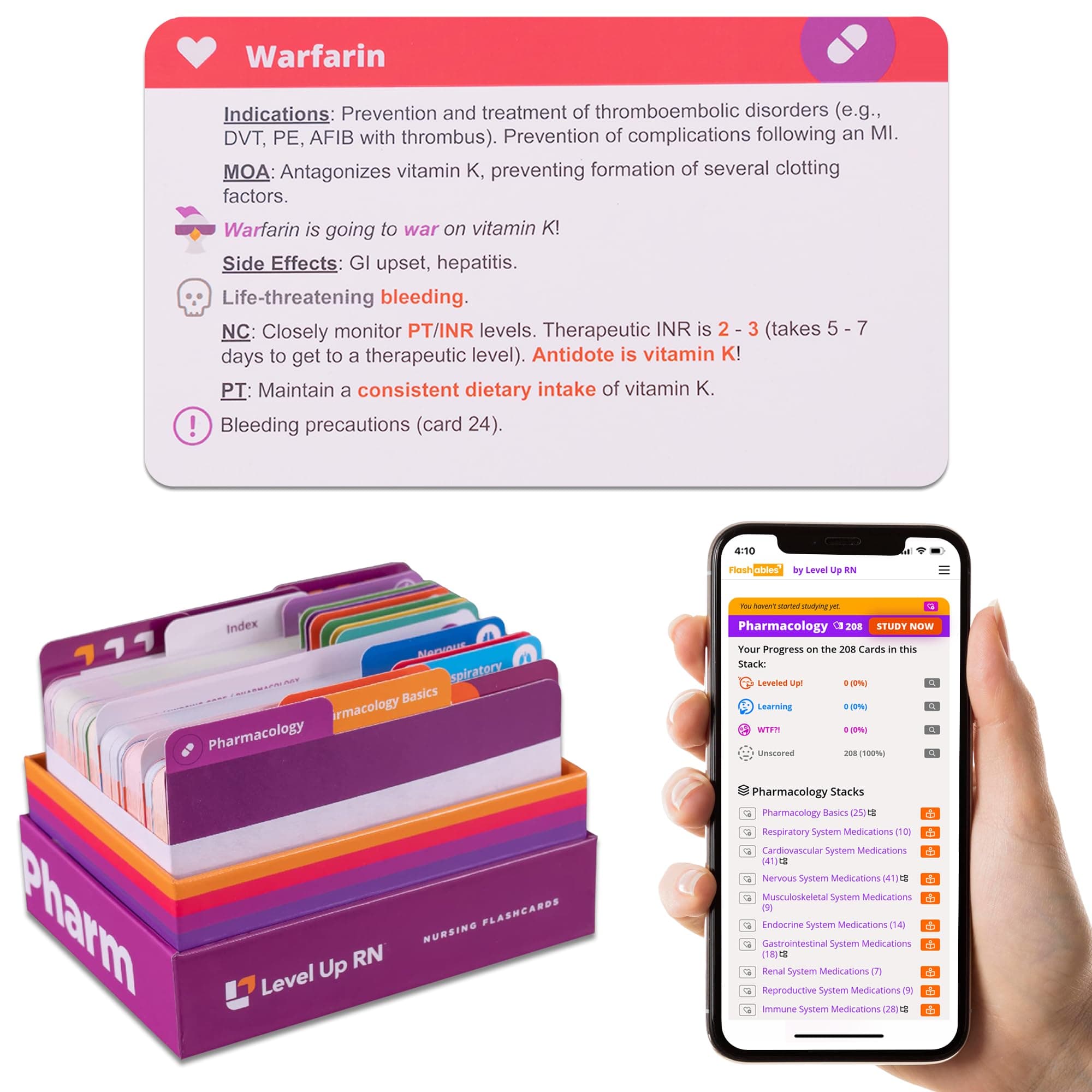 Level Up RN Pharmacology Flash Cards – No Fluff – Nursing School Essentials for Students – 2024 NCLEX ATI HESI Review LPN Flash Cards (223 Cards)