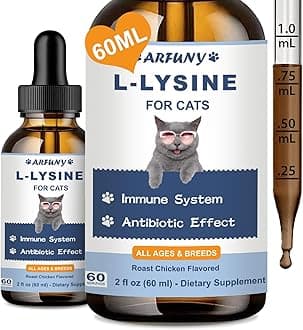 L-Lysine for Cats - 60 ml Lysine Drops Cat - For Immune System, Defenses & Respiratory Tract - Immune System Strengths - Natural Antibiotics Cat - Roasted Chicken Flavour