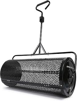 Compost Spreader 36 Inch Towable Peat Moss Spreader with Installation Support Accessories, Metal Mesh Roller Lawn Spreader for Top Soil, Manure, Mulch, Top Dressing - spreaders for lawns