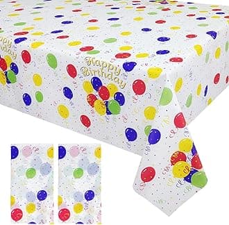 Mulbozy Colorful Balloons Plastic Tablecloth Rectangle - 2 Pcs Party Tablecloth Disposable for Party, Happy Birthday, Baby Shower Decorations Supplies 108 x 54 inch