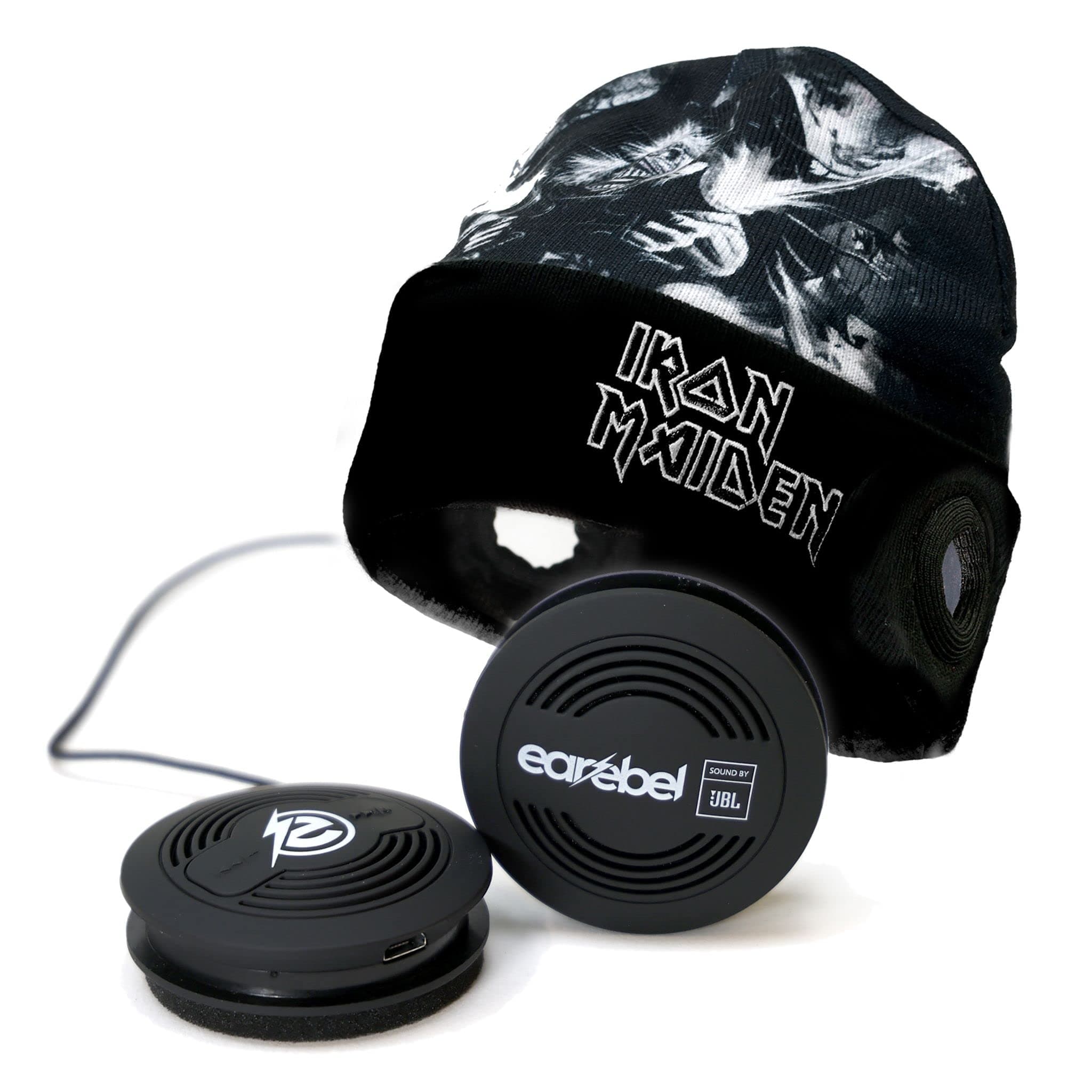 x Iron Maiden Sound by JBL Bluetooth 5.0 On-Ear Headphones with Microphone - Style Dock Beanie with Iron Maiden Tailgunner Design