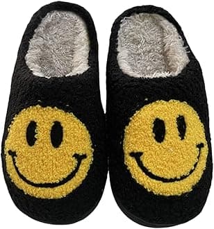 KEYUSHOP Happy Face Slippers for Kids Smile Face House Slippers Soft Plush Warm Preppy Slipper Anti-Slip Winter Fuzzy House Shoes for Toddler Girls