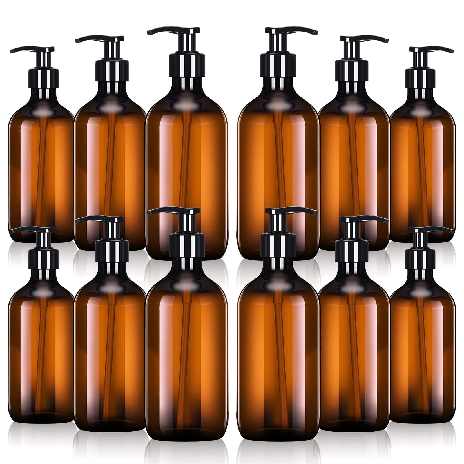 Tessco for you 12 Pack Amber Soap Dispenser Empty Plastic Pump Bottles Dispenser Refillable Shampoo for Hand Sanitizer Soap Cosmetic Lotion Body Wash Conditioner Bathroom Kitchen Travel (16.9 Oz)