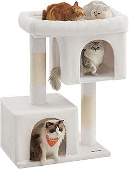 Feandrea Cat Tree, 39.8-Inch Cat Tower, XL, Cat Condo for Extra Large Cats up to 44 lb, Large Cat Perch, 2 Cat Caves, Scratching Post, Cream White UPCT614T01