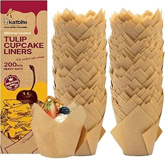 Katbite Tulip Cupcake Liners 200PCS, Muffin Baking Cups ProSmooth Brown