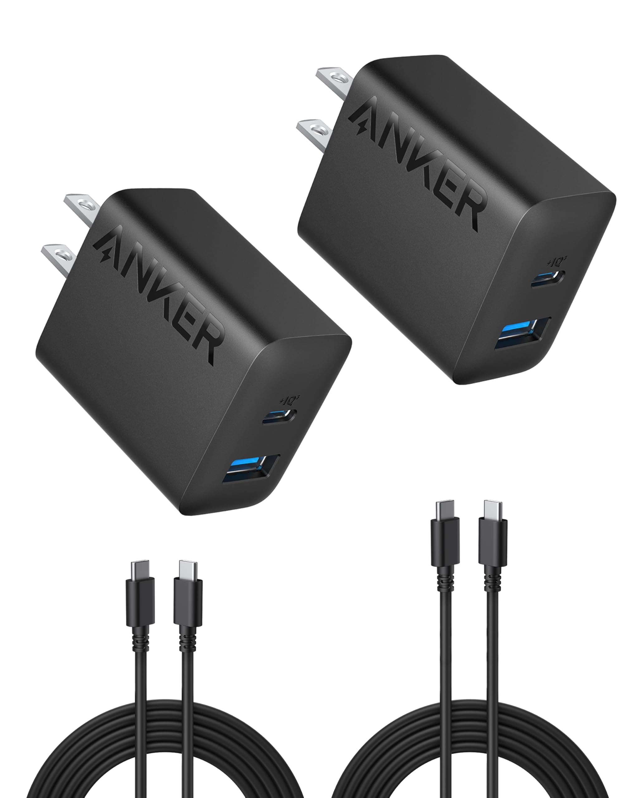 Anker 2-Pack 20W Dual Port USB Fast Wall Charger, USB C Charger Block for iPhone 15/15 Pro/15 Pro Max/iPad Pro/AirPods and More (2-Pack 5 ft USB-C Cable Included)