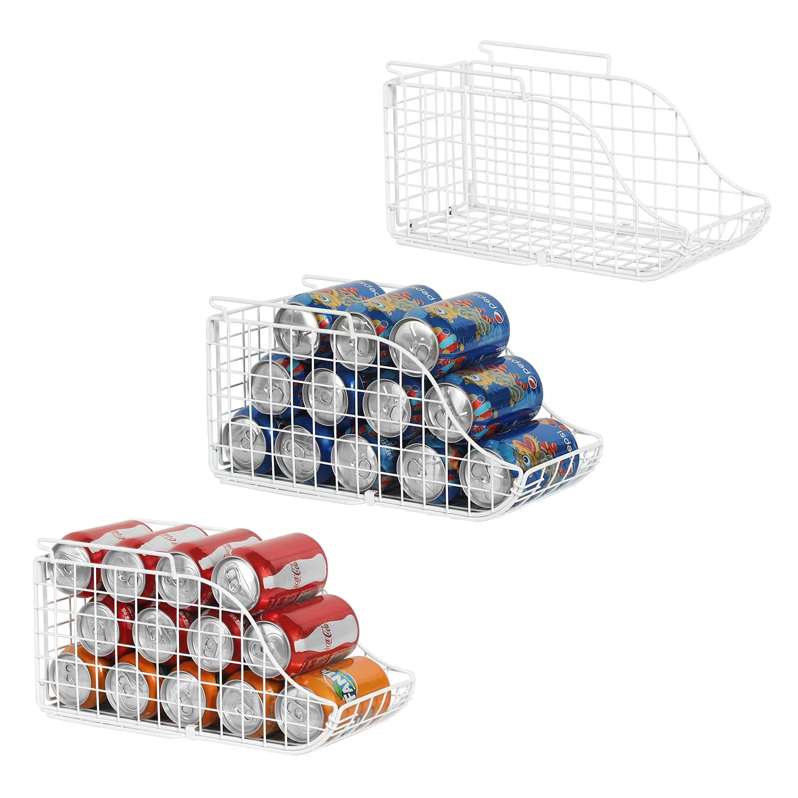 SonyabeccaStackable Pantry Can Dispenser Baskets 3-Pack, Standing Beverage Drink Pop Soda Can Storage Organizer Bin with Handles, Foldable Canned Food Holder for Kitchen Countertop Cabinet