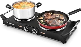 ES-3203 Hot Plate Electric Double Burner 1800W for Cooking with Adjustable Temperature & Stay Cool Handles, Black Stainless Steel, Compatible for All Cookwares
