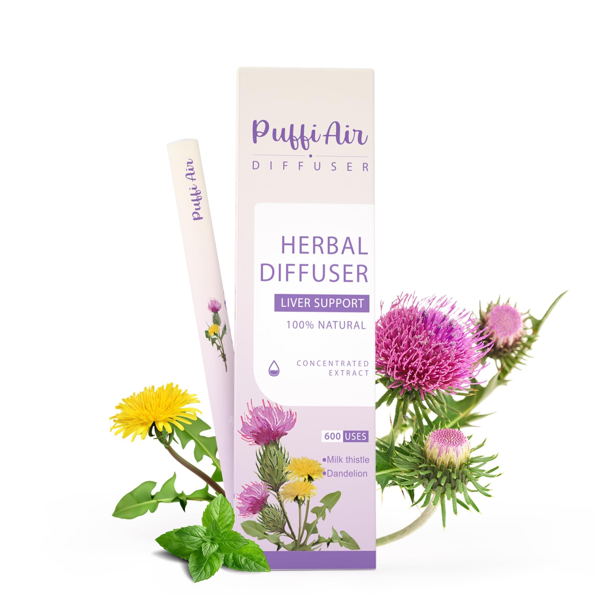 PUFFIAIR Herbal Diffuser Pen for Liver Detox with Extracts of Milk Thistle, Dandelion, Chrysanthemum, and Mint