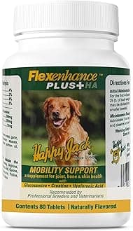 HAPPY JACK Flexenhance Dog Hip and Joint Supplement with Skin & Coat Support Plus (80 Chewable Tabs), Improve Flexibility & Mobility, Glucosamine, Green Lipped Mussel, Fish Oil