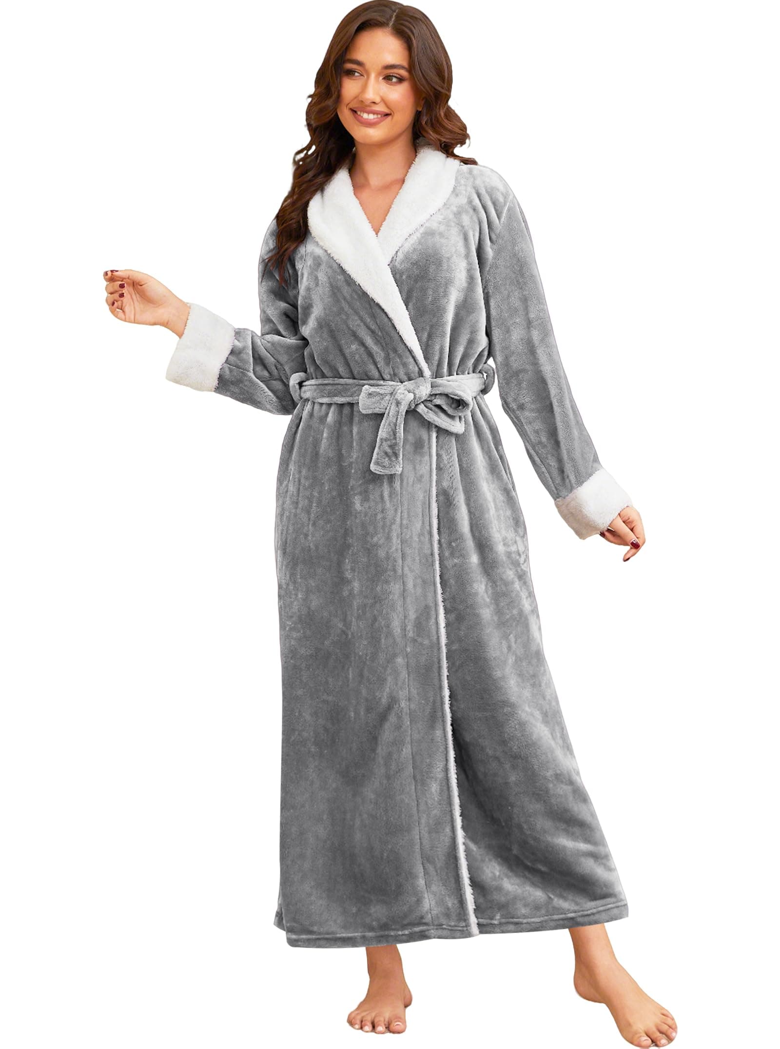 Long Bath Robe for Womens Plush Soft Fleece Bathrobes Nightgown Ladies Pajamas Sleepwear Housecoat